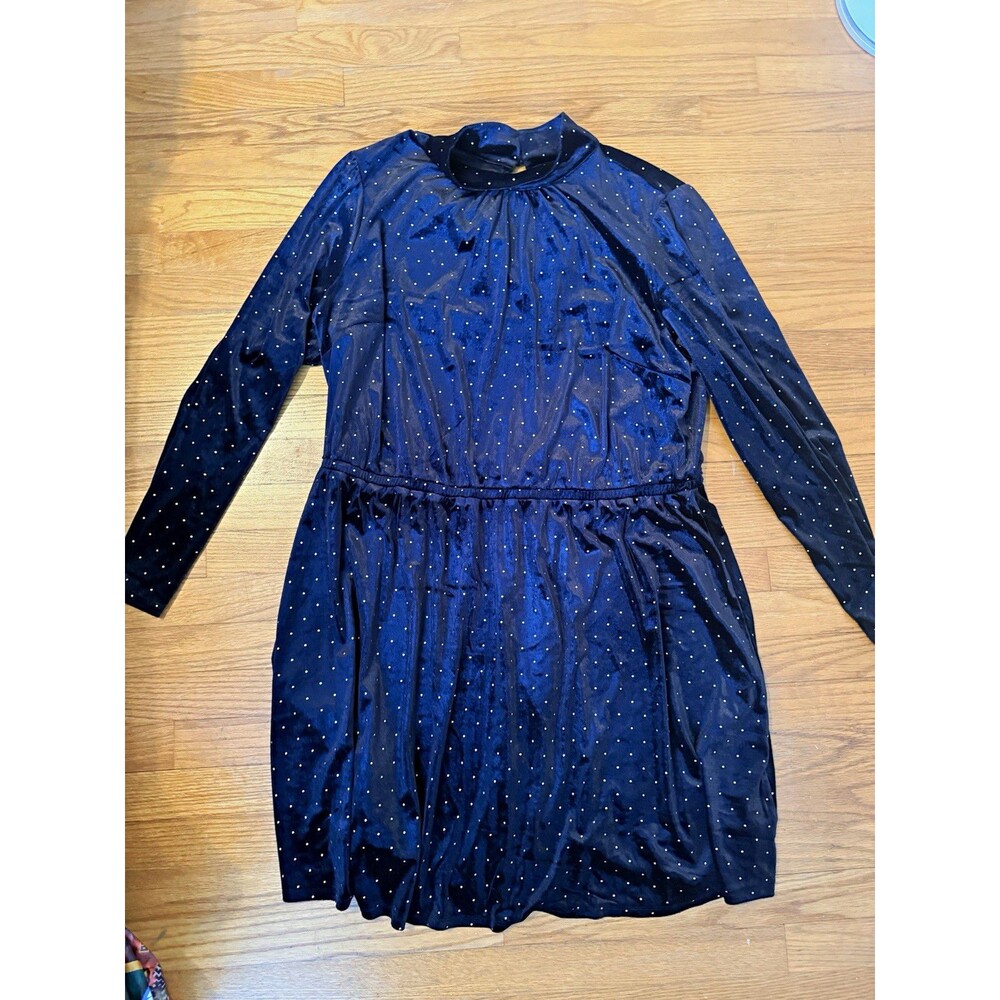 Lane Bryant Women’s Plus 3X Blue Polka Dot Long Sleeve Romper One-Piece